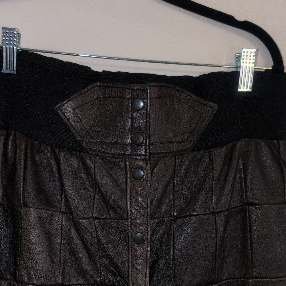 Retro Patchwork Leather Skirt - image 5
